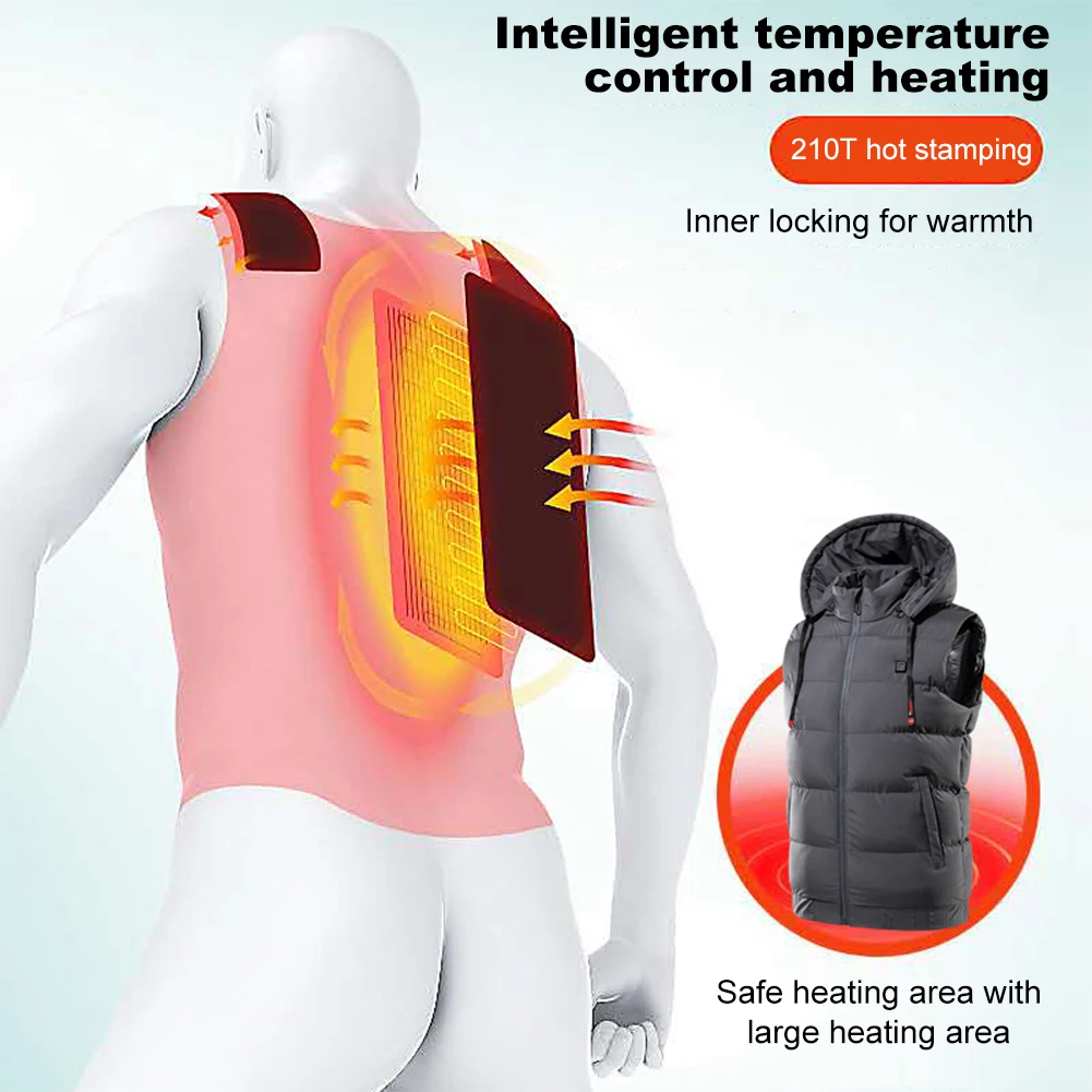 

Unisex Electric Heating Vest 3 Heating Levels Electric Thermal Jacket 9 Areas Heating with Hat Autumn Winter Outdoor Wear