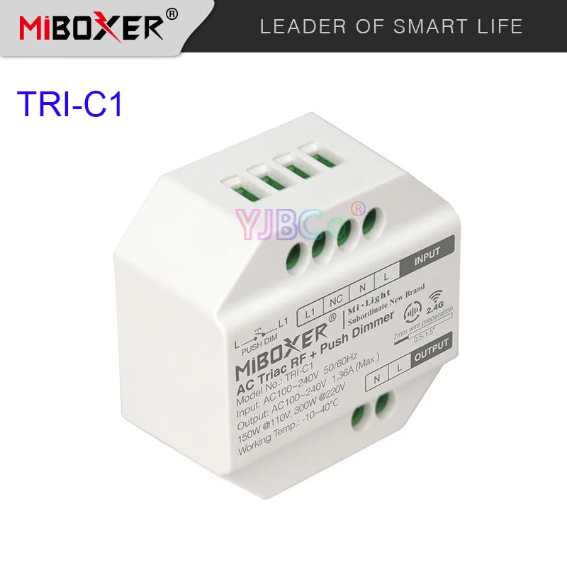 Miboxer TRI-C1 AC Triac RF Push Dimmer Switch 110V 220V 2.4G Wireless Remote Controller for Single color LED Light Lamp