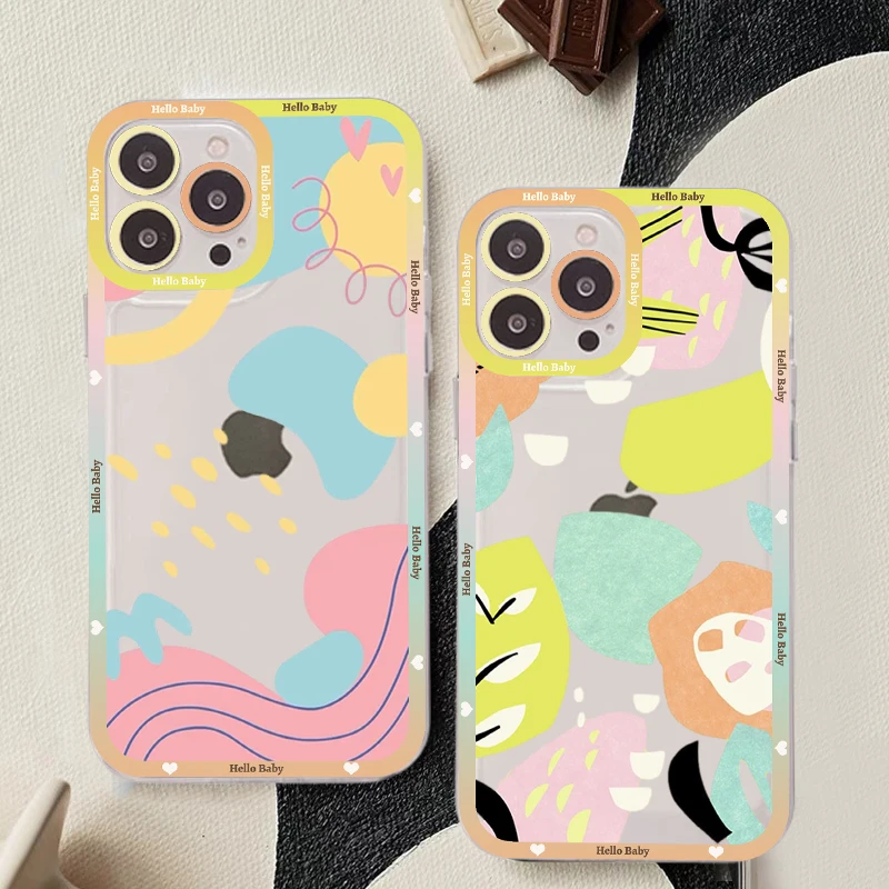 

Watercolor Paint Flower Leaf Phone Case For iPhone 14 13 12 11 Pro Max Mini X Xs XR 6 7 8 Plus SE 2020 Transparent Case