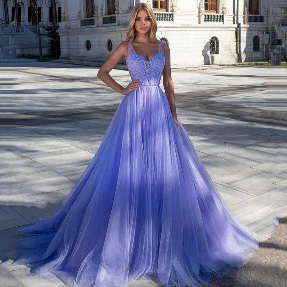

JEHETH Illusion Sweetheart Prom Dresses Sexy Lavender Spaghetti Strap Lace Applique Evening Dress 2023 A-Line Tulle Party Gowns