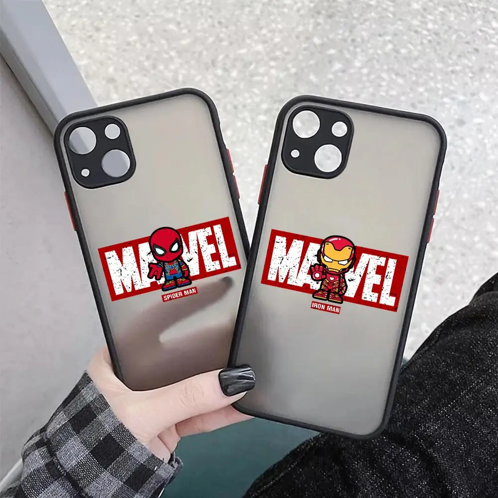 

Marvel Cute Avengers Hero Logo Cartoon Phone Case For Apple iPhone14 13 12 11 Pro Max 8 7 SE XR XS Plus Matte Cover Fundas Coque