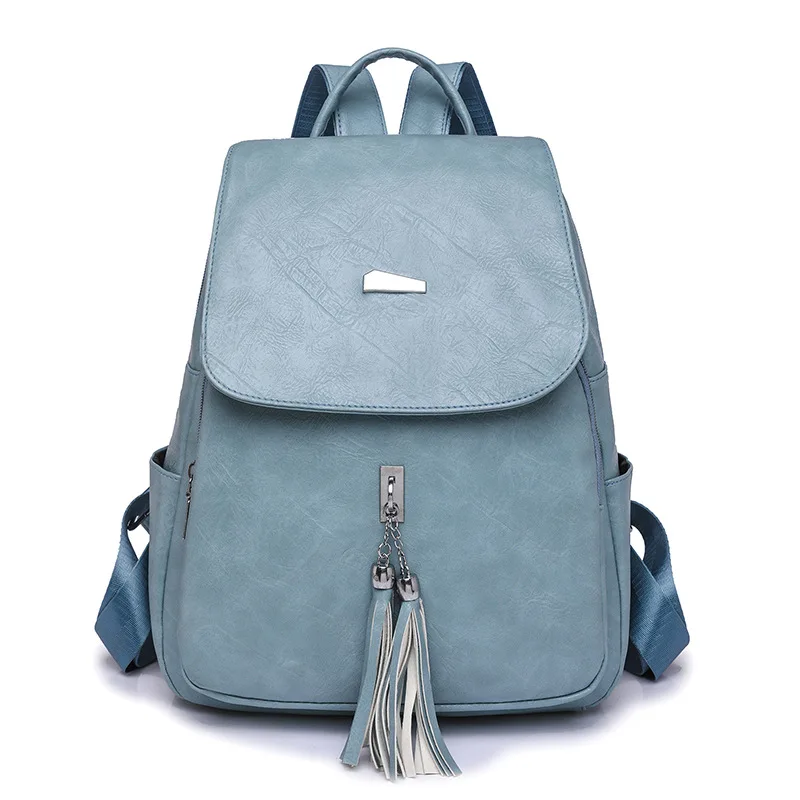 

Solid Color Pu Leather Women's Backpack Retro Tassel Travel Backpack for Women Bags Female Backpack Women's Bag 2023 Trend