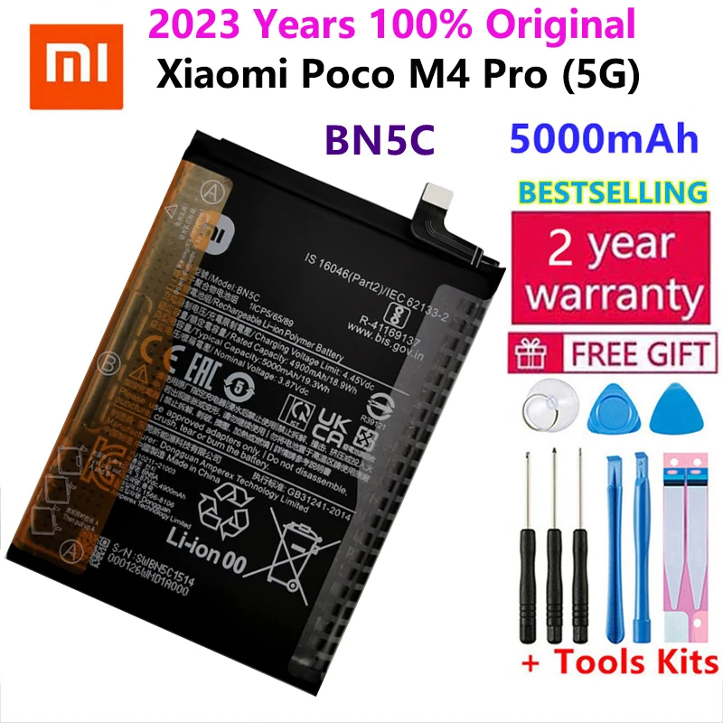 

2023 Years New Original 5000mAh High Quality Xiao Mi BN5C Battery For Xiaomi Poco M4 Pro 5G Phone Bateria Batteries + Tools