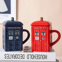 retro british telephone booth hall mug creative ceramic mug household ceramic mug with lid novelty mug coffee mug