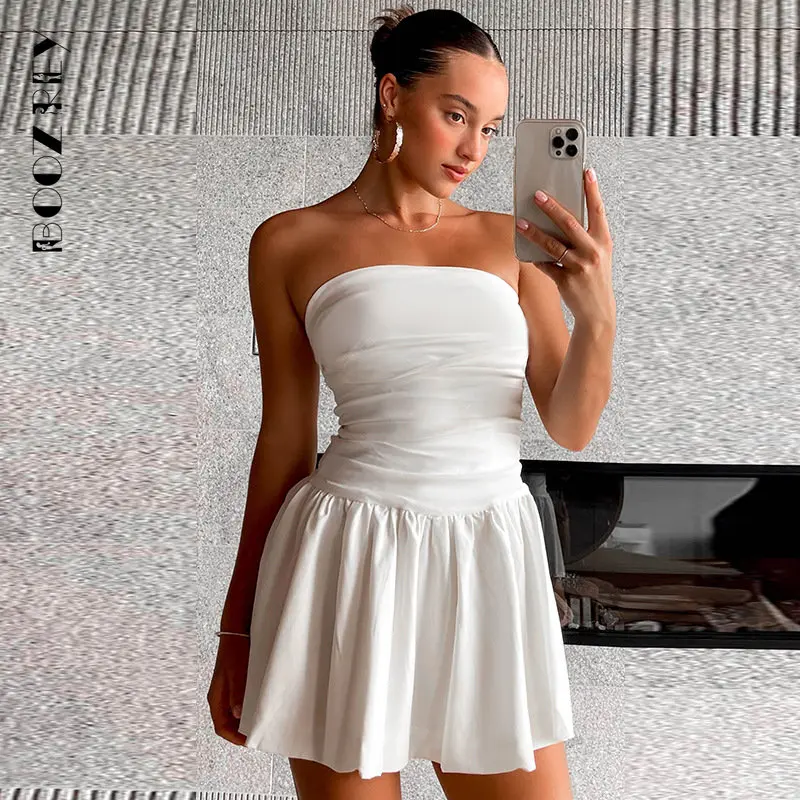 

BoozRey 2023 новые платья без бретелек, женская летняя пляжная одежда, модное белое базовое сексуальное короткое облегающее платье с открытой спиной