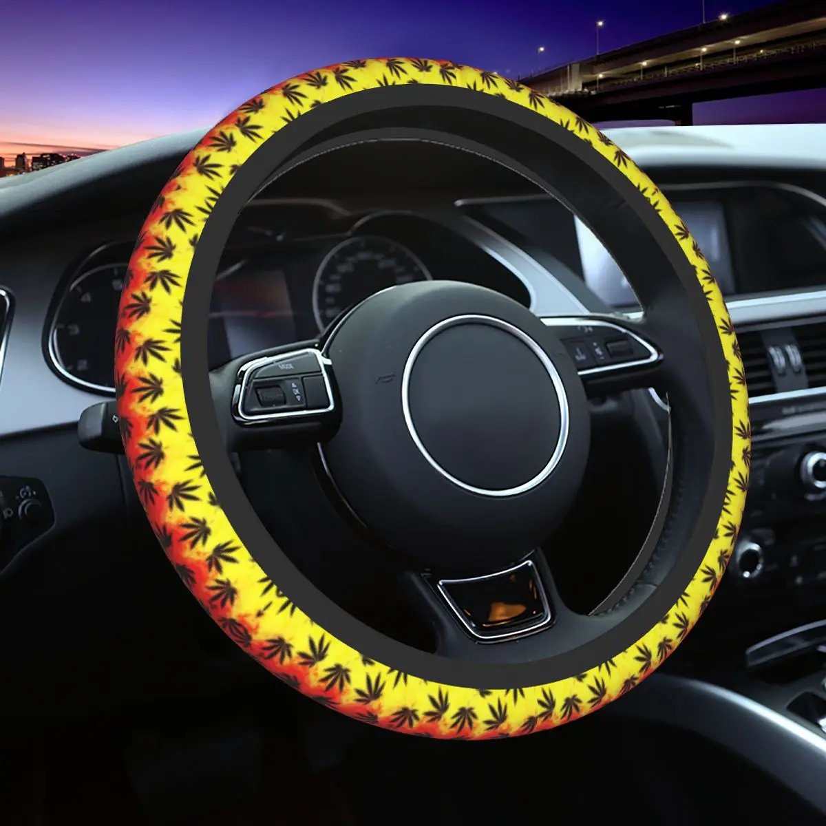 

Weed Leaf Car Steering Wheel Cover 38cm Anti-slip Herb Nature Auto Steering Wheel Protector Suitable Car-styling Car Accessories