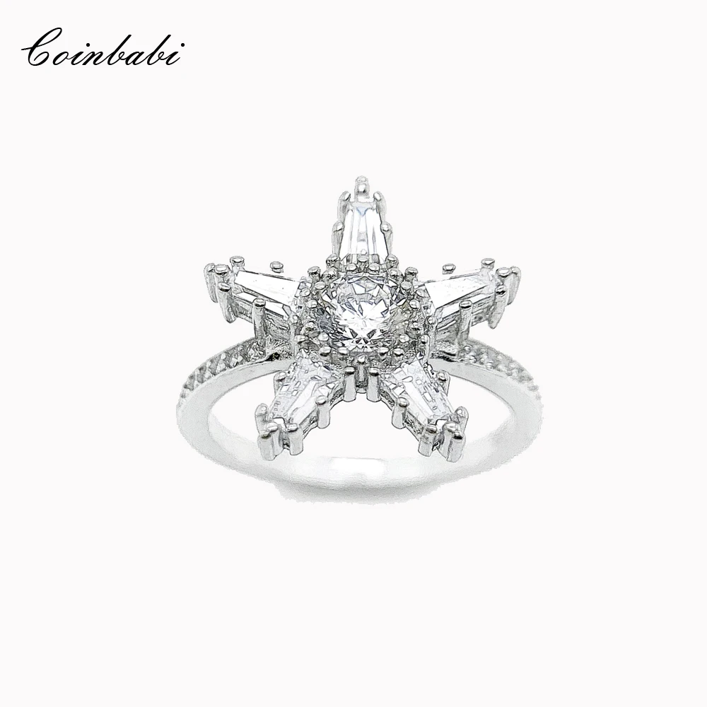 

Ring Star Design 925 Sterling Silver With White Zircon Stones 2022 New Fine Women Brightness Jewerly Romantic Trendy Bijoux