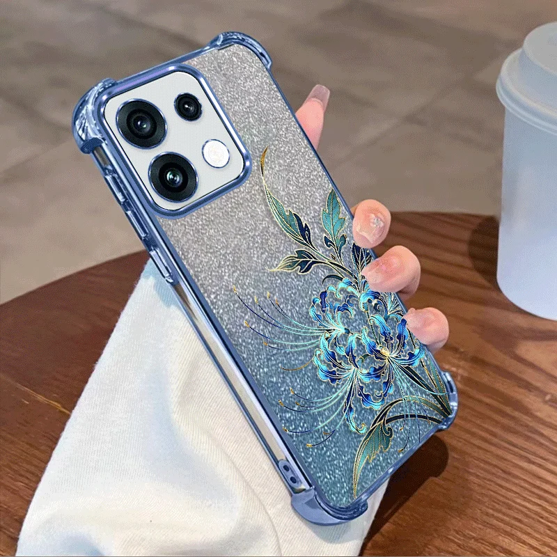 Фото Чехол с блестящим покрытием для OPPO Reno 16 Pro 16F 16FS Reno16 F FS 5G, чехол из ТПУ с защитой от ударов по четырем углам, с цветочным узором, Fundas №1
