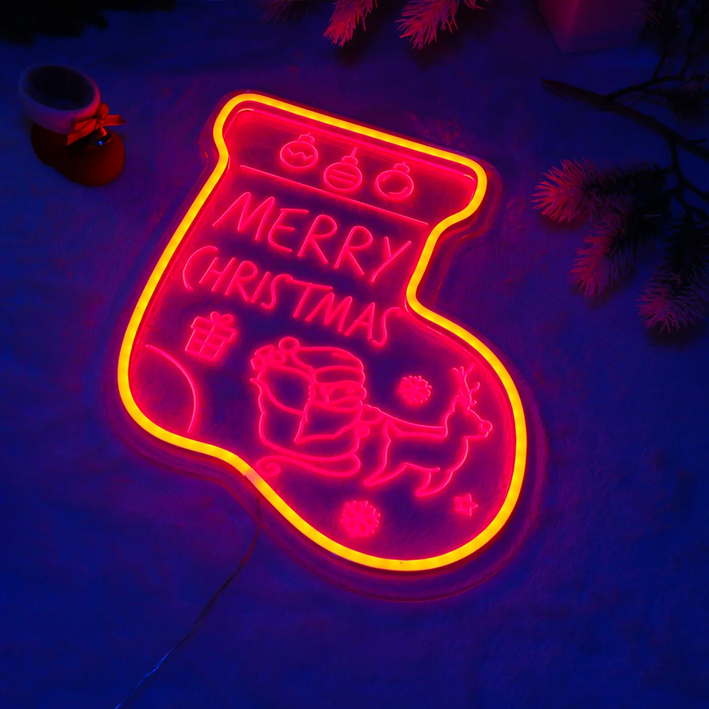 

Christmas Sock Neon Art Wall Lamp USB Powered 3D Lighting Signage High Temperature Resistant Art Plate Light for Home Decoration