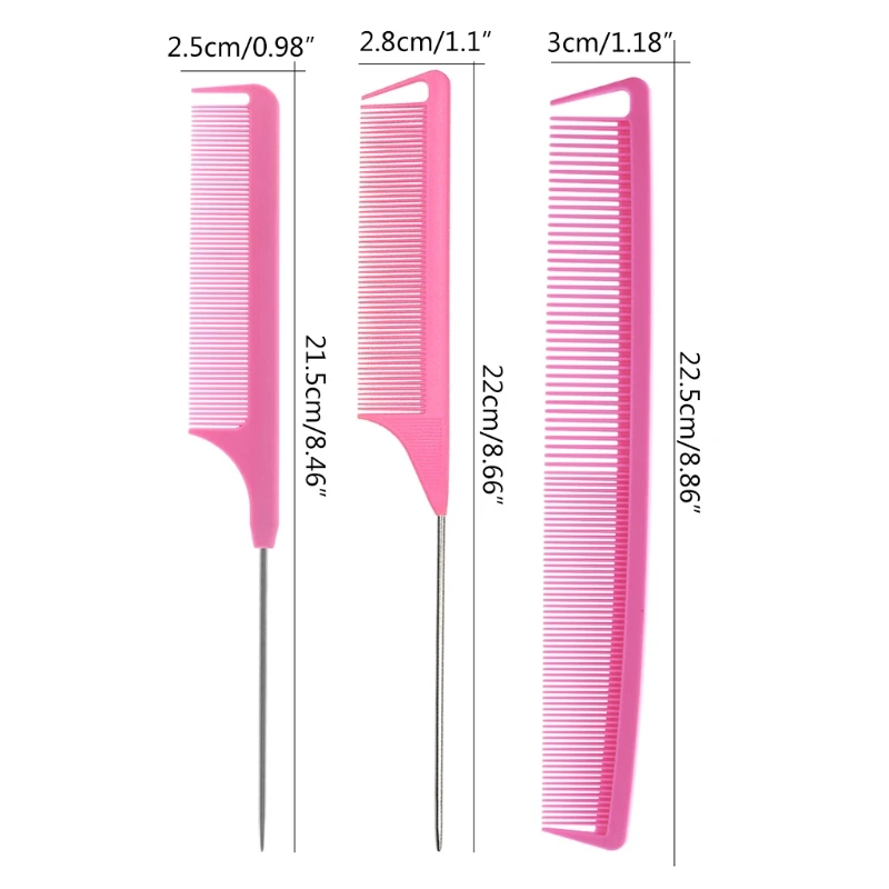 

GXMC 3Pcs Rat Tail Comb Set Barber Styling Dyeing Parting Braids Pintail Hair Brush