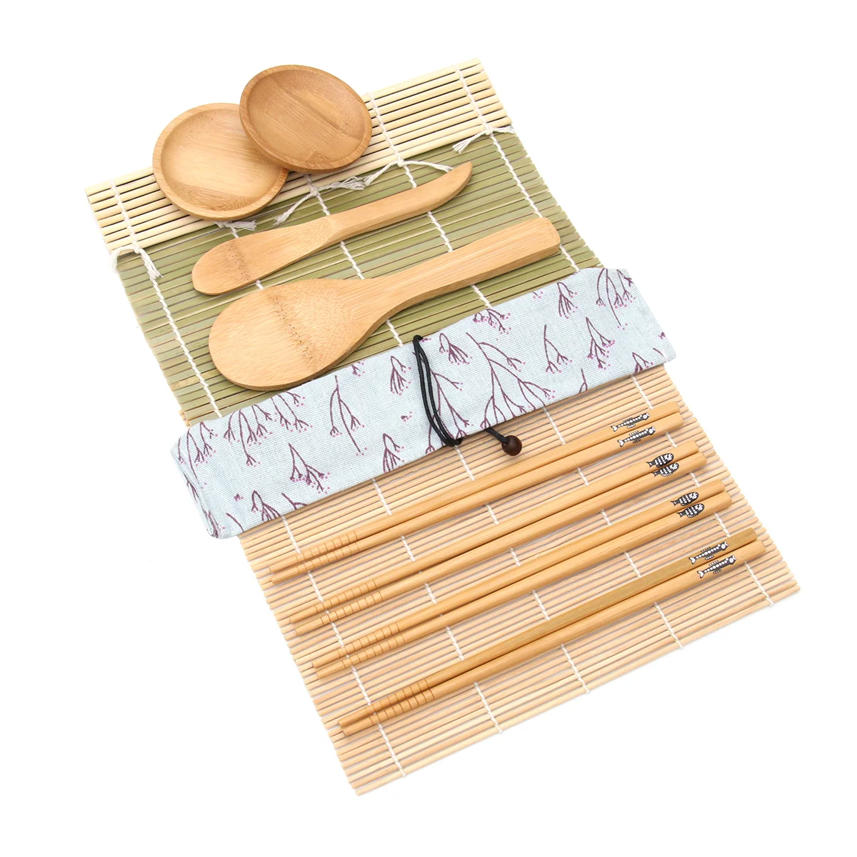 

11pcs Sushi Making Kit Sushi Paddle Wooden Sushi Chopsticks Diy Sushi Roller Kitchen Utensil Wood Dipping Dish