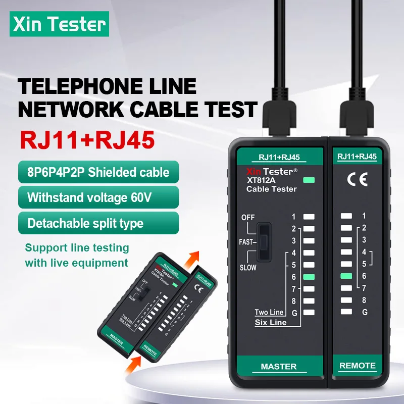 

Xin тестер сетевого кабеля тестер телефонной линии 8P/6P/4P/2P сетевой проводной детектор RJ11 + входной порт RJ45 XT812A