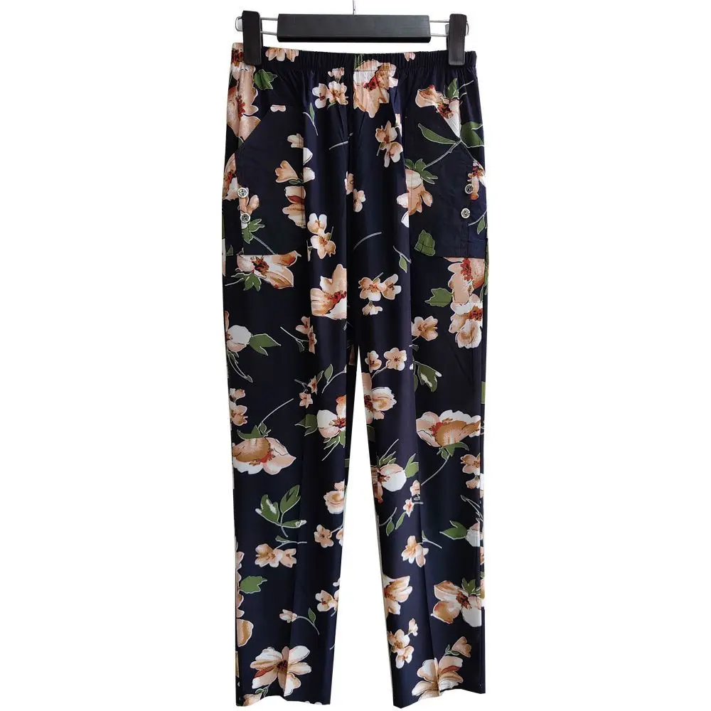 Летние брюки для женщин среднего возраста с принтом повседневные укороченные