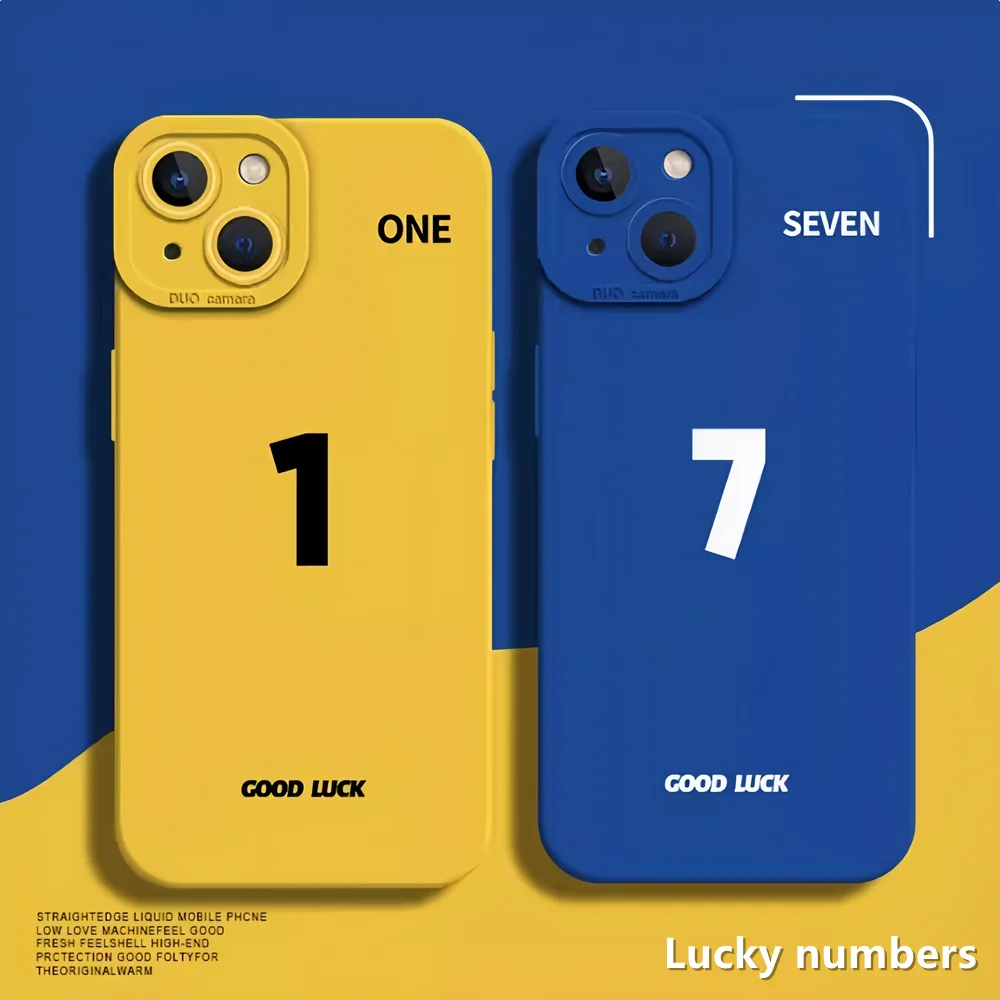 iPhone 15Pro Max 13 14 Pro Plus Силиконовый защитный чехол Счастливое число синий желтый