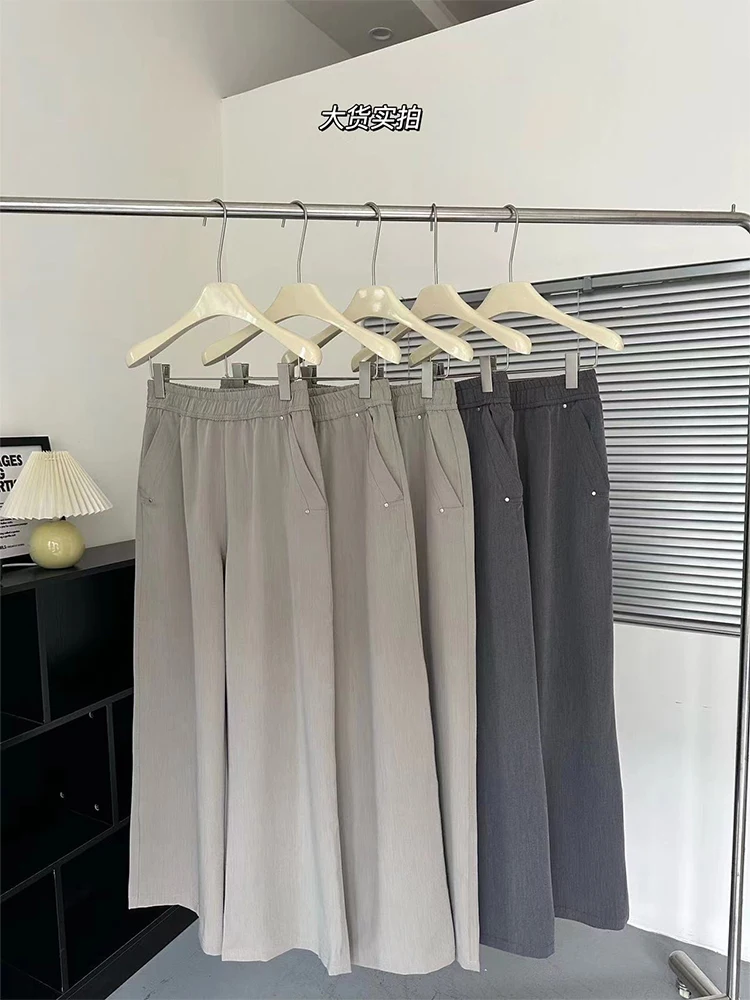 

Gray Joggers Sweatpants Women Trousers Polyester Korean Y2K Summer Harajuku Elastic Waist Women's Wide Leg Pants Safari Style