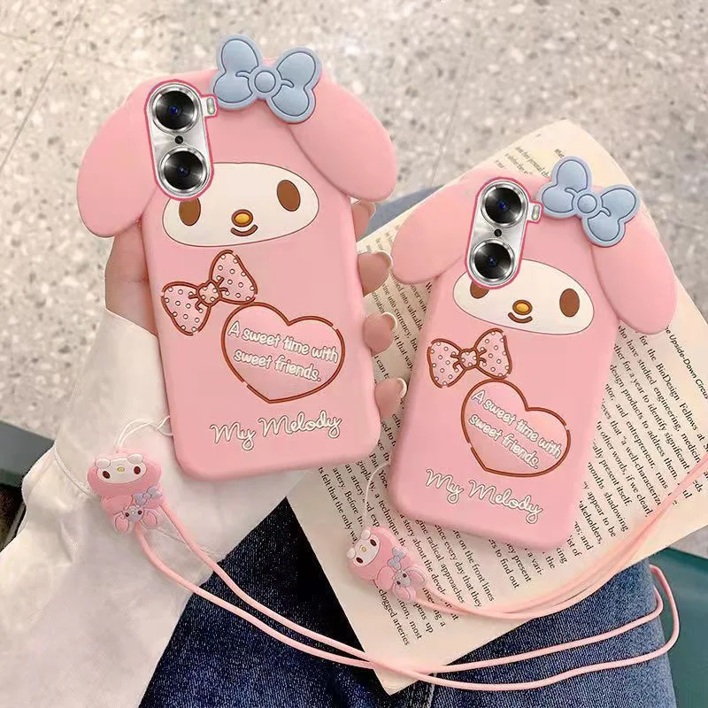 Sanrio My Melody Pink with lanyard Phone Case For Iphone 11 12 13 Pro Max Mini X Xs Xr 7 8 Plus SE 2020 Shockproof Cover