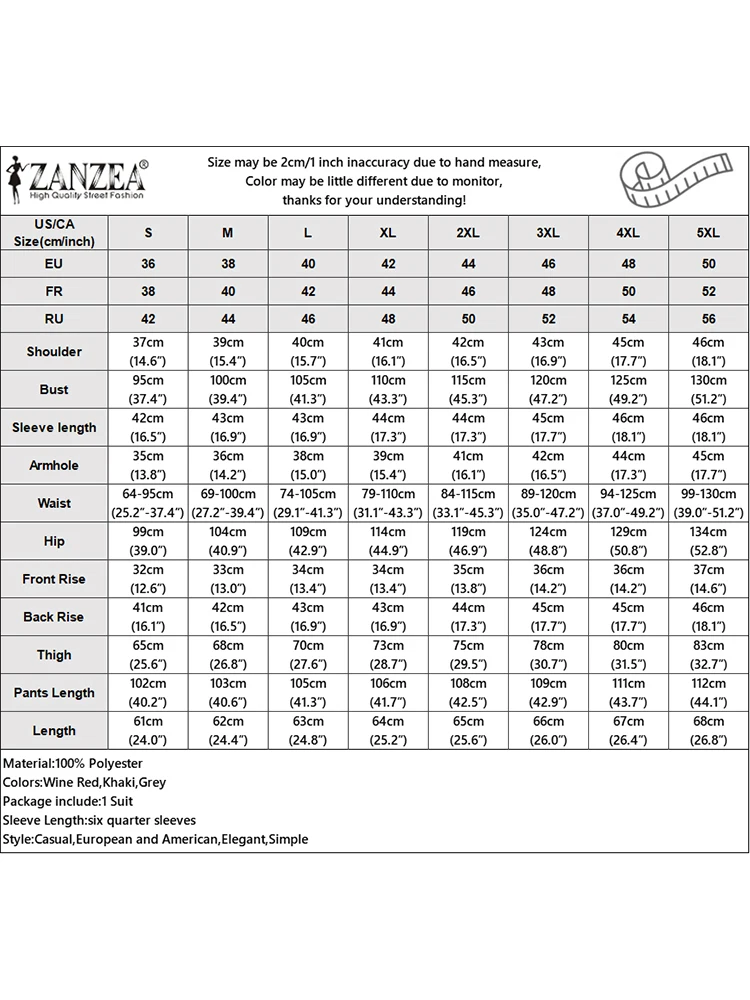 Женские комплекты из 2 предметов ZANZEA Осень 2023 блузка с рукавом 3/4 топ
