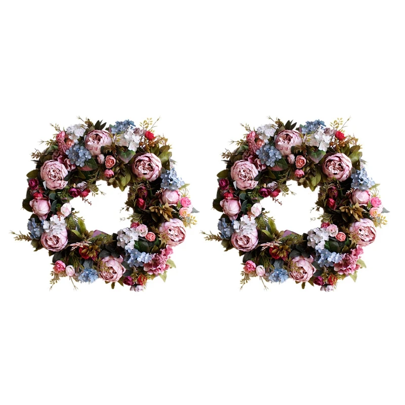 

2X, 53Cm Door Wreath Large Garland Artificial Flower Wreath Wall Hanging Door Decoration Home Decoration Farmhouse Decor