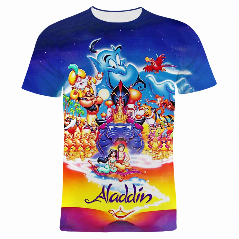 

Мультяшная аниме одежда для мужчин и женщин Disney Aladdin 3D печатная Детская футболка с коротким рукавом летние повседневные женские футболки то...