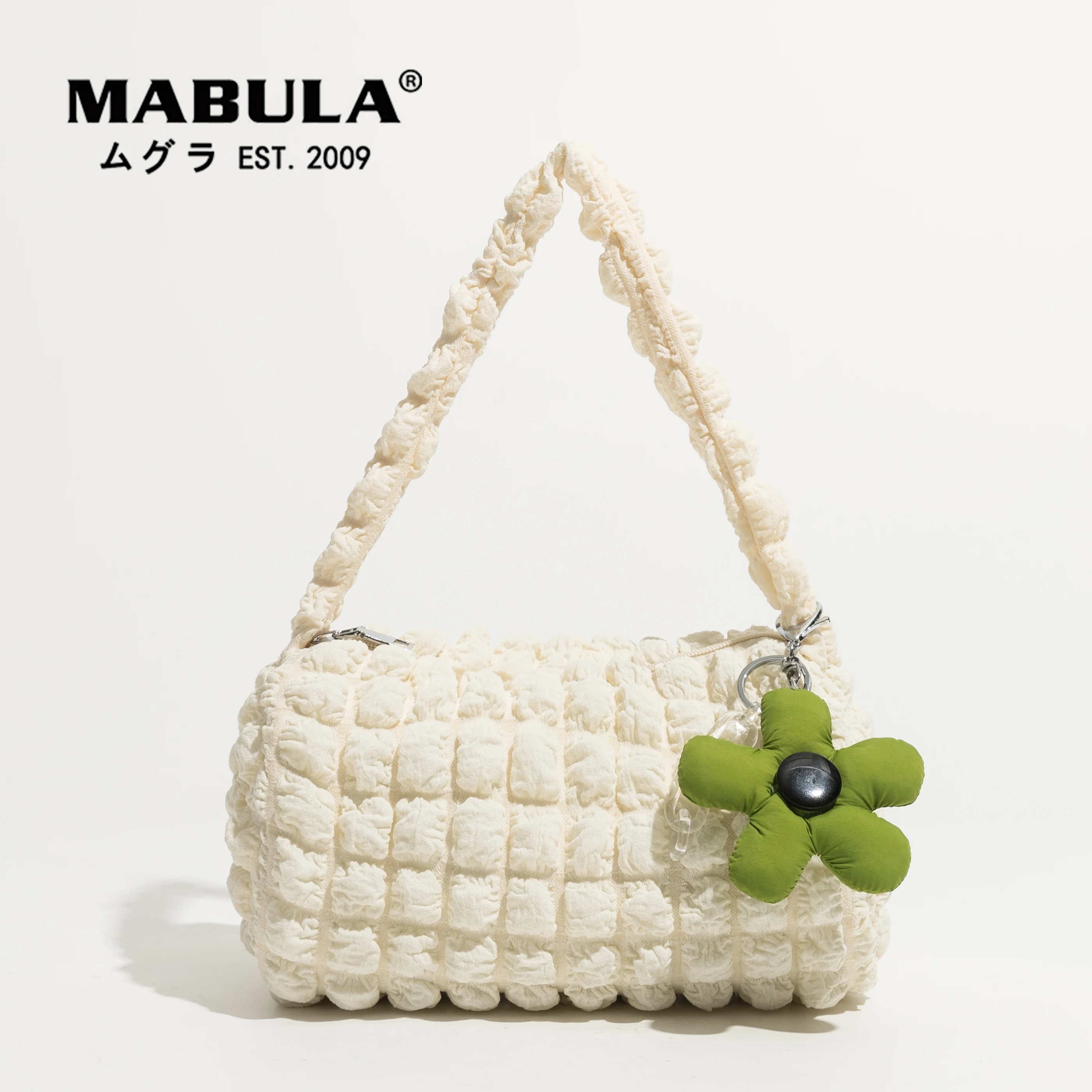 

MABULA Lightweight Women Bubble Hobo Purses Simple Stylish Quilted Nylon Crossbody Bag Beige Elegant Pillow Shoulder Bag