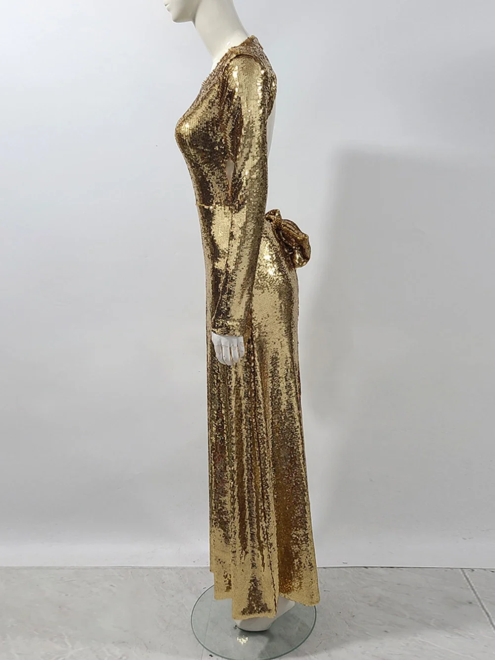 Модное платье-халат с золотыми блестками женское сексуальное тонкое вечернее