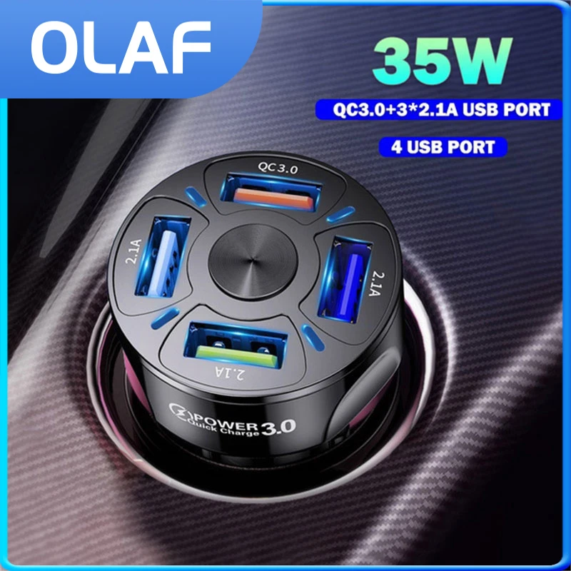 OLAF 4 порта USB Автомобильное зарядное устройство Быстрая зарядка 3,0 Быстрая зарядка для iPhone 11 Xiaomi Huawei Универсальное зарядное устройство адаптер