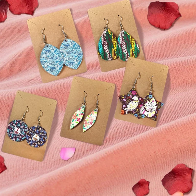 

69HB 50Pieces Teardrop Star Heart Leaf Earring Blank Wood Sublimation Earring Pendant for Jewelry Making DIY Craft Xmas Decor