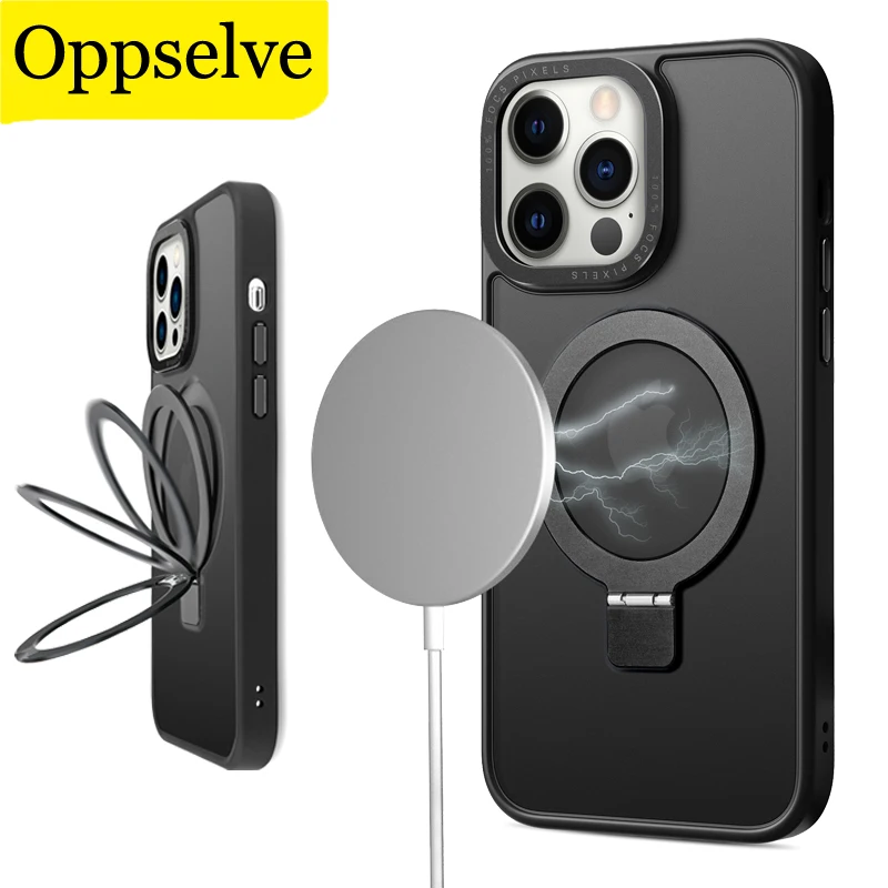 

Wireless Charging Magnetic For Magsafe Ring Holder Case For iPhone 14 15 13 12 ProMax Plus Samsung Matte Camera Protection Cover