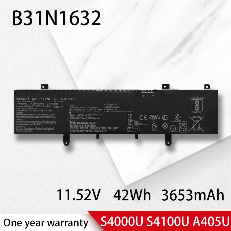 

11.52V 42Wh New Original Laptop Battery B31N1632 for ASUS ZenBook 14 X405 X405U X405UA 3ICP5/57/81 0B200-02540000 X405UR X405UQ