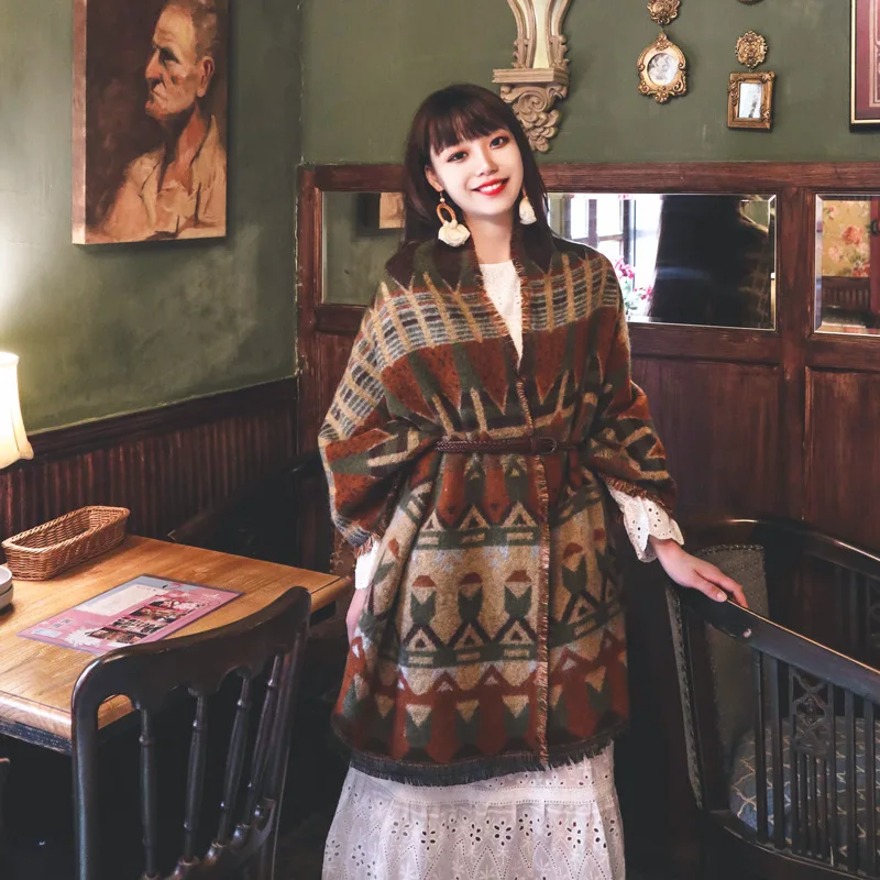 

Винтажная литература и искусство серии Sen, большая шаль, в национальном стиле, теплый и утолщенный широкий шарф