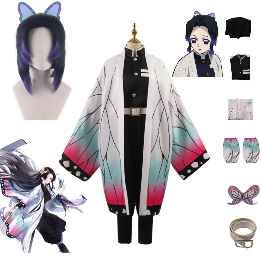 

Kochou Shinobu Cosplay Costume Anime Demon Slayer Cosplay Haori Cloak Suits Uniform Wig Halloween Party Costume Adult Kids