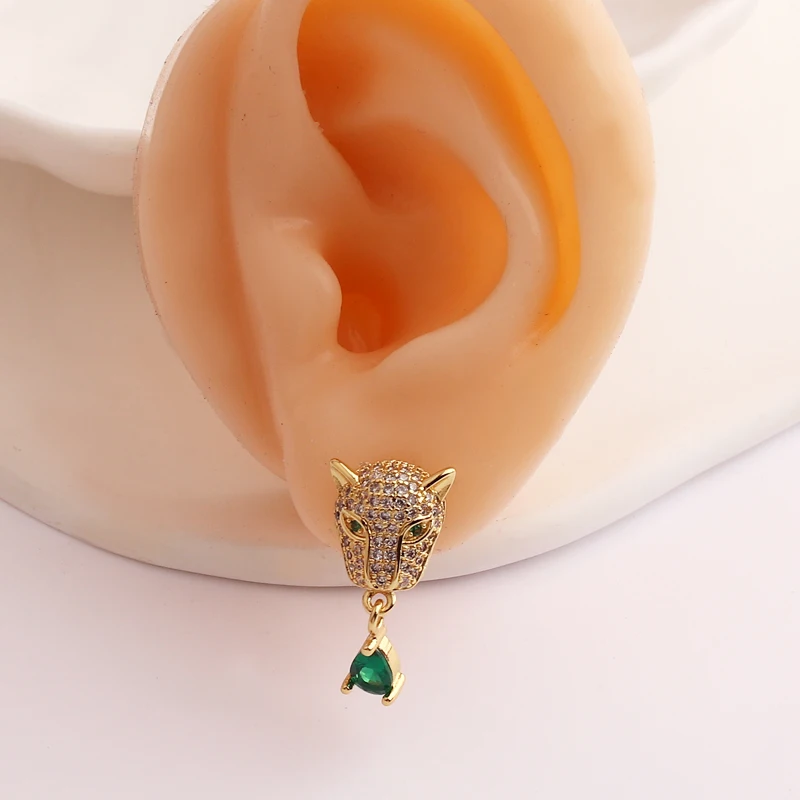 Newly Designed Gold Plated Zircon High Quality Fashion Luxury Animal Leopard Earrings Hip Hop Personality Jewelry For Women