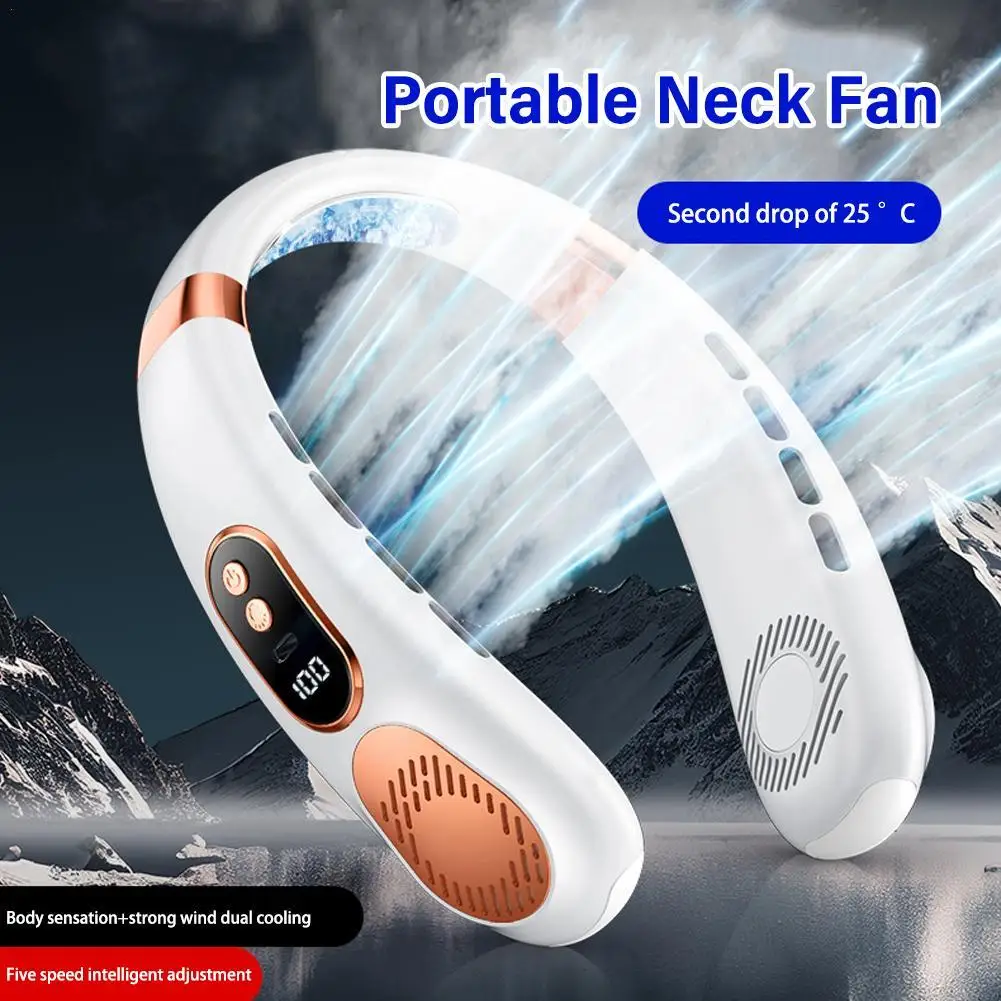 

❄️ Охлаждаемый шейный вентилятор с 5 передачами и ЖК-дисплеем, портативный безлопастный подвесной шейный вентилятор 4000 мАч, беспроводной электрический шейный вентилятор