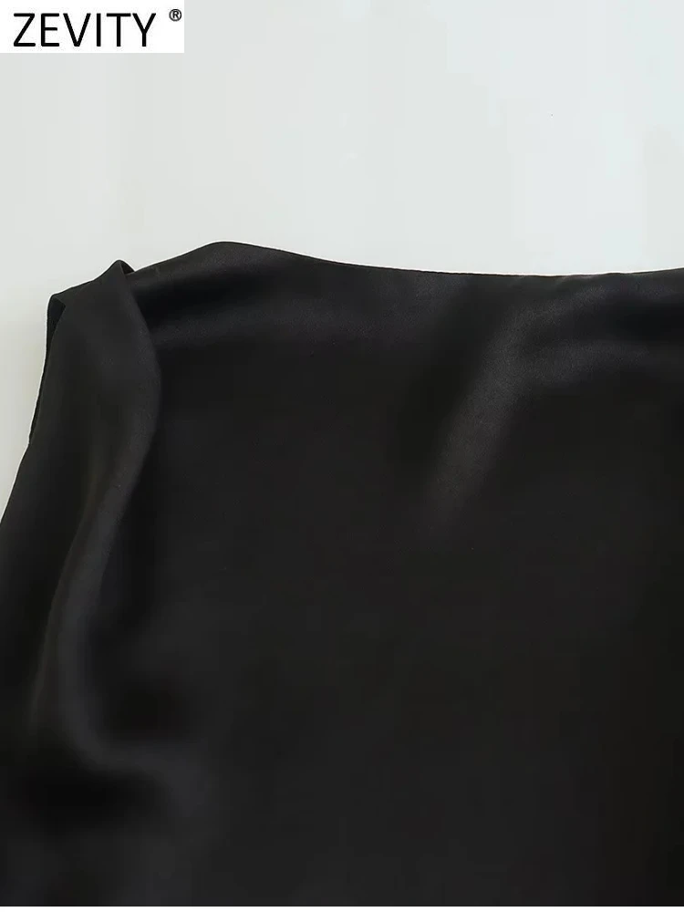 Женские сексуальные черные атласные топы Zevity с короткими рукавами и открытой