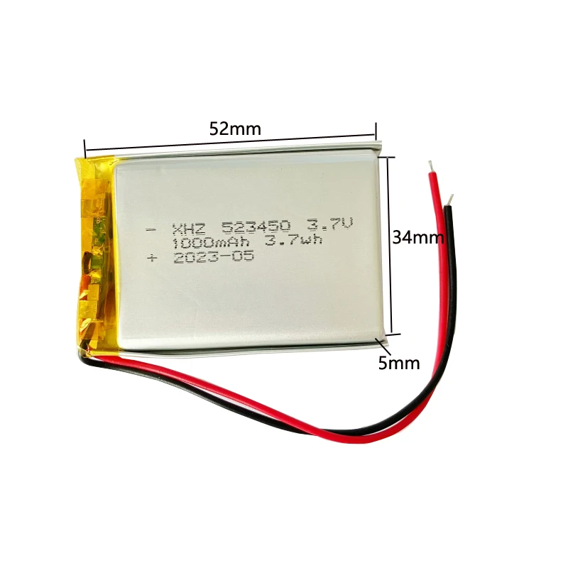 

Rechargeable 523450 3.7V 1000mAh Lithium Polymer Lipo Li-Polymer Battery For GPS Smart Phone DVD MP4 MP5 Led Lamp