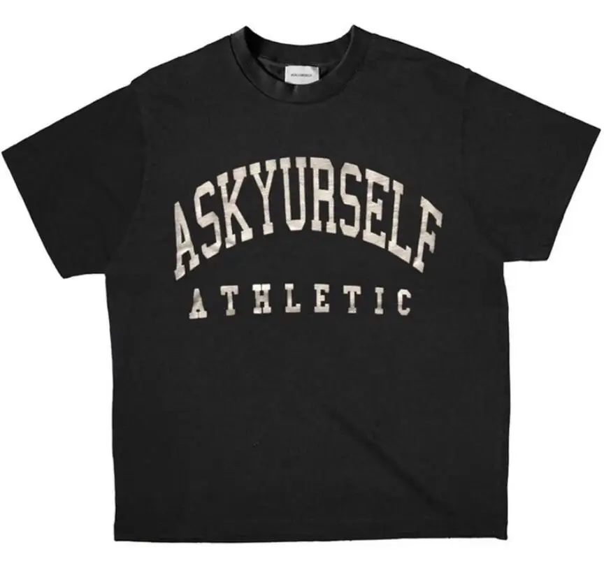 

21SS new High Quality kanye west Vintage ASKYURSELF Vintage Wash KD Letter Printing Men Women Short Sleeve fashionT-shirt cotton