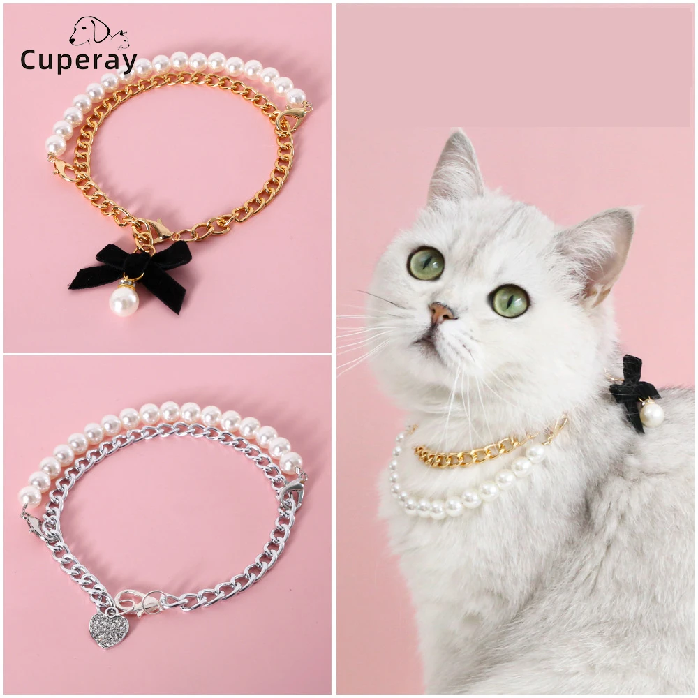 

Cute Cat Collar Pet Pearl Necklace Pet Collar Cat and Dog Love Diamond Pet Products for Dog Birthday Wedding Jewelry Accessories