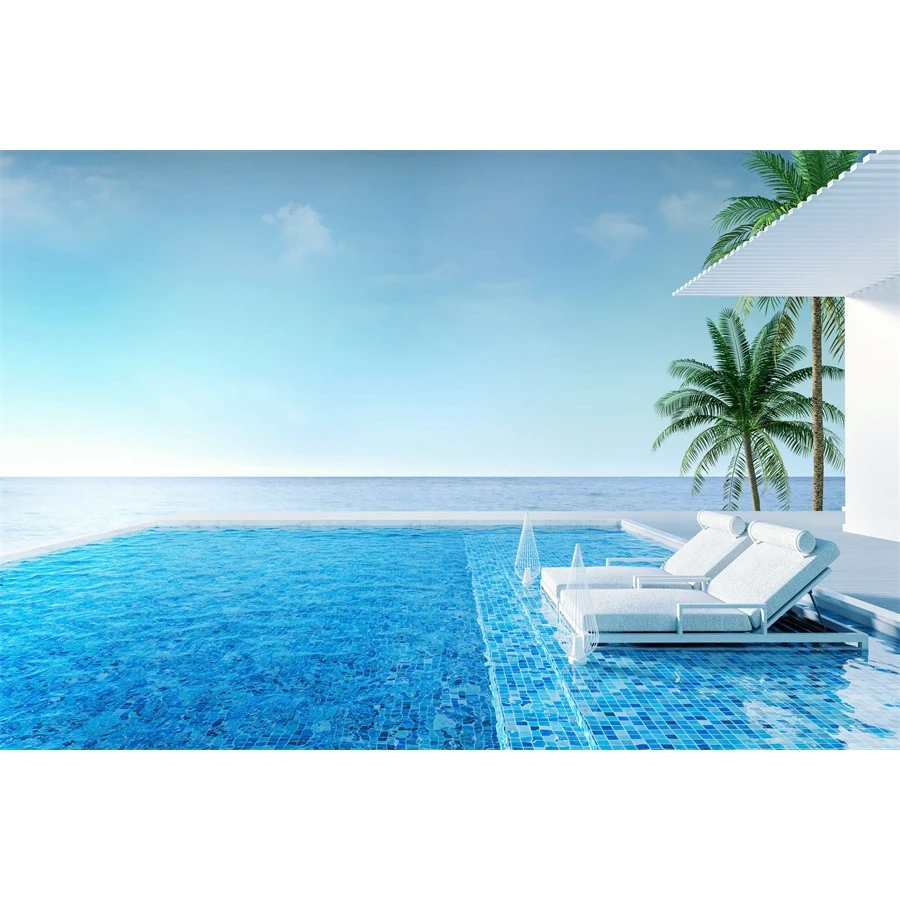 

Summer Holiday Seaside House Swimming Pool Photography Backgrounds Customized Vacation Photographic Backdrops For Photo Studio