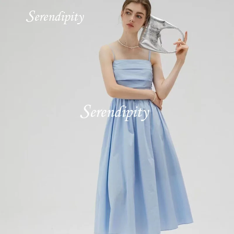

Serendipity Simple Pastoral wind Spaghetti Strap skirt Candy Color Homecoming Sleeveless Sweet Party Evening Gowns Custom Made