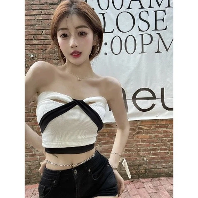 Kpop Spice Girl blast street vest summer dress sexy strapless strapless top fashion street cutout style with halter top