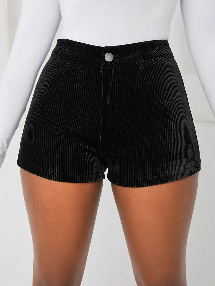 

Autumn Winter New Black High Waisted Elastic Shorts Women's Tight Casual Imitation Leather Boots Pants