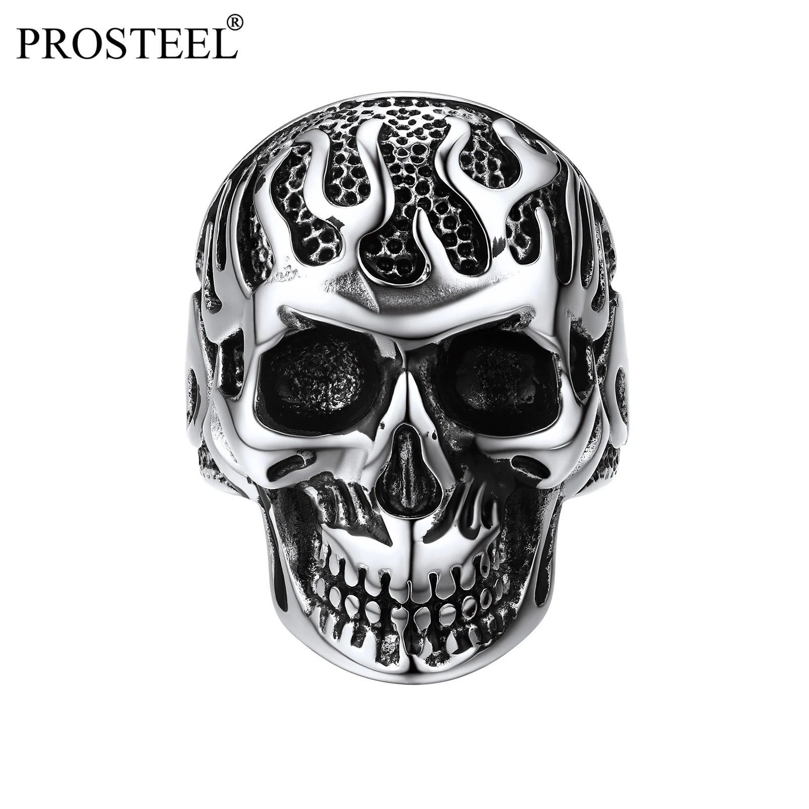 PROSTEEL Vintage Fire Skull Pinky Rings Gothic Punk Stainless Steel/Black/Gold Color,Sizes 7-14 for Men Boys PSR40030