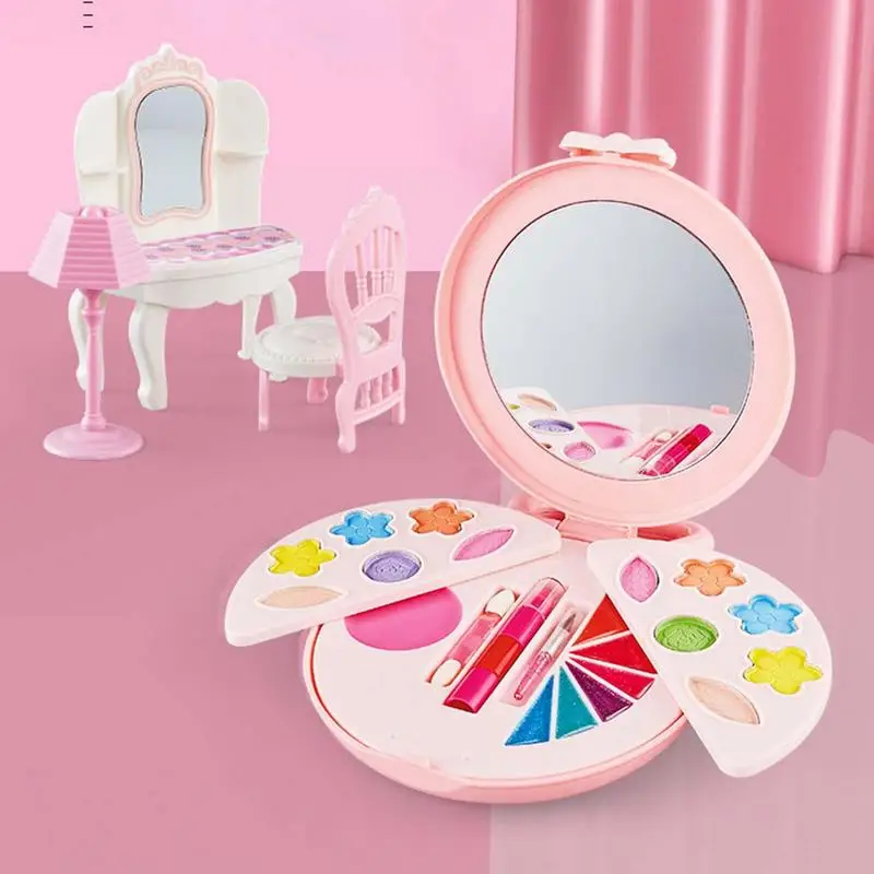 

Kids Makeup Kit For Girl Round Makeup Palette With Mirror Girls Beauty Cosmetic Pretend Play Toys For Christmas Birthday Cosplay