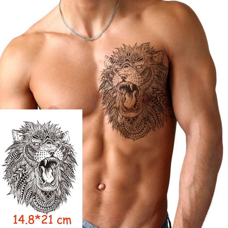 

Waterproof Temporary Tattoo Sticker lion king big animal feather flash tatoo Art fake tattoos flash tatto Women/Men 14.8*21 cm
