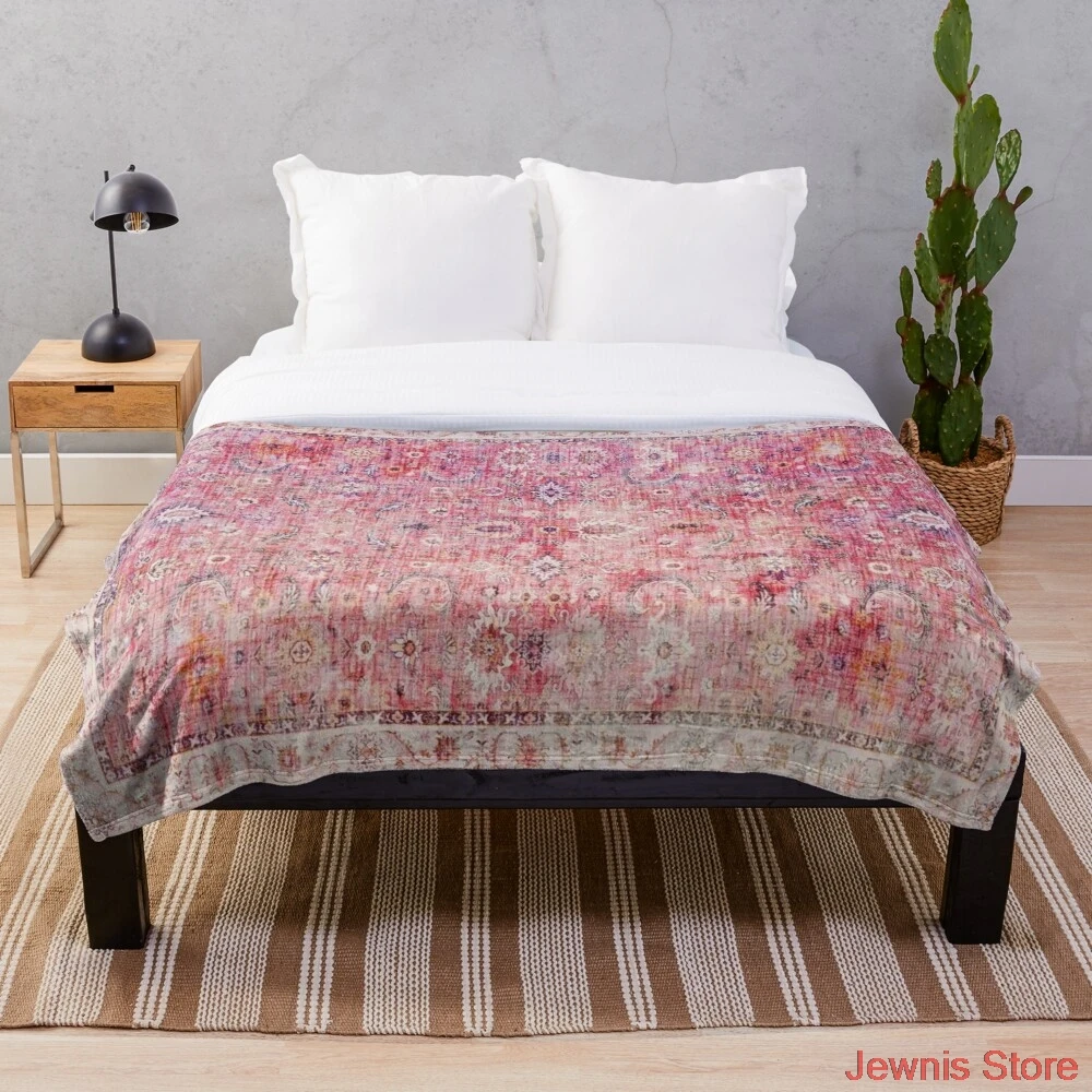 

Традиционное розовое одеяло в Восточном марокканском стиле под старину с принтом на заказ, декоративное одеяло из шерпы для дивана или кров...