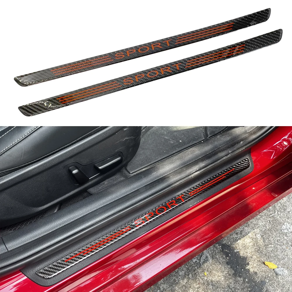 4X Real Carbon Fiber Door Threshold Sill Protector sticker Side Stripe Cover Car Interior Stickers For Genesis G70 2019-2022