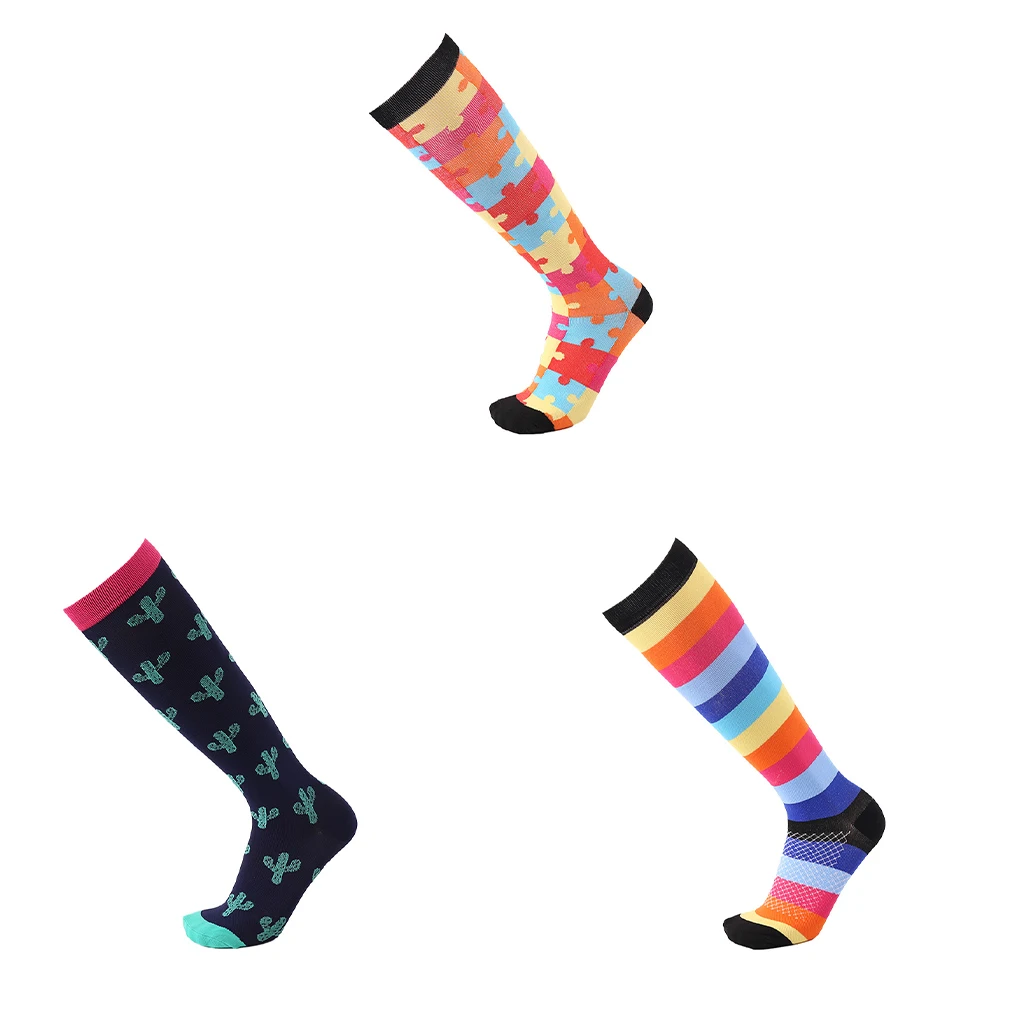 

Compression Socks Breathable Running Stockings Elastic Sock Outdoor Cactus Flower Print Pressure Hosiery Puzzles L XL