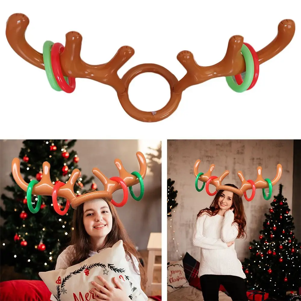 DIY Christmas Game Xmas Kids Gift Home Ornament Antler Hat Ring Toss Inflatable Toys Santa Funny Reindeer