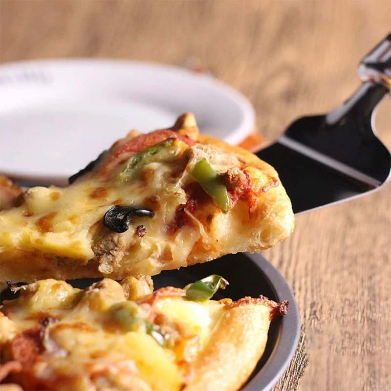 

4Pcs Cake Pizza Pie Server, Cutter,Slicer Divider,Cutting Spatula,Turner,Double-Blades Design,Soft Grip, Silver