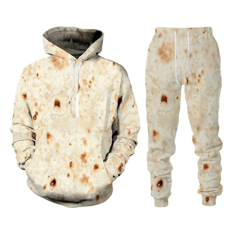 Весенне-осенние толстовки с капюшоном 3D-принтом тортильи пиццы забавные и брюки